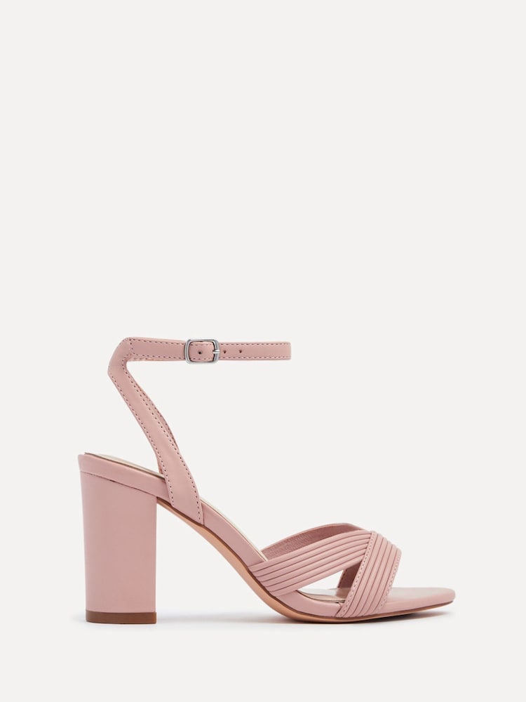 Linzi Pink City Block Heeled Sandals With Ribbed Front Strap - Image 2 of 5