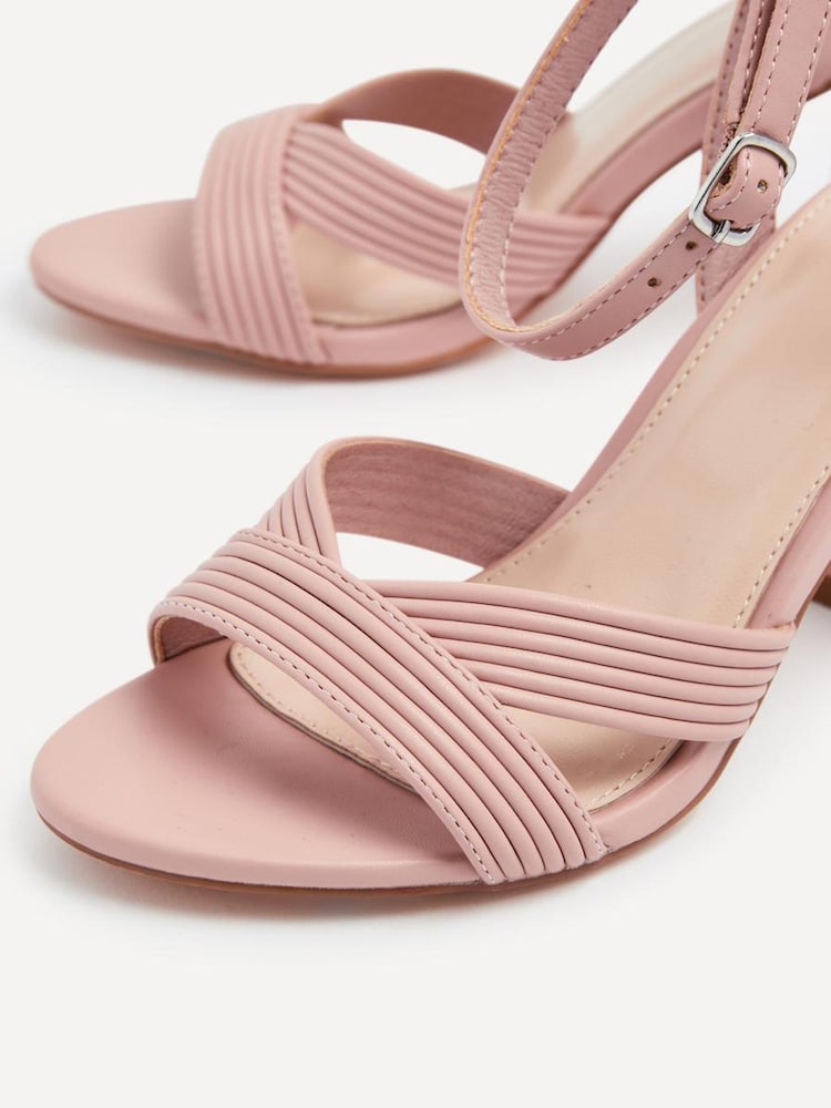 Linzi Pink City Block Heeled Sandals With Ribbed Front Strap - Image 4 of 5