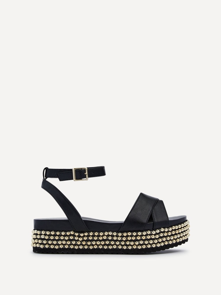 Linzi Black Fiesta Beaded Embellished Wedges With Cross-Over Front Strap - Image 2 of 5