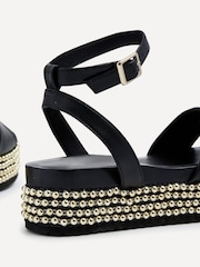 Linzi Black Fiesta Beaded Embellished Wedges With Cross-Over Front Strap - Image 4 of 5