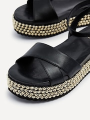 Linzi Black Fiesta Beaded Embellished Wedges With Cross-Over Front Strap - Image 5 of 5