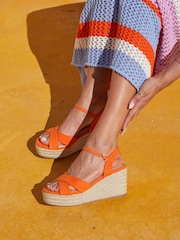 Linzi Orange Vision Crossover Rope Detail Wedges - Image 1 of 5