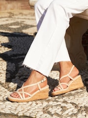 Linzi Nude Safiya Strappy Wedge Sandals With Wrap Around Ankle Strap - Image 1 of 5
