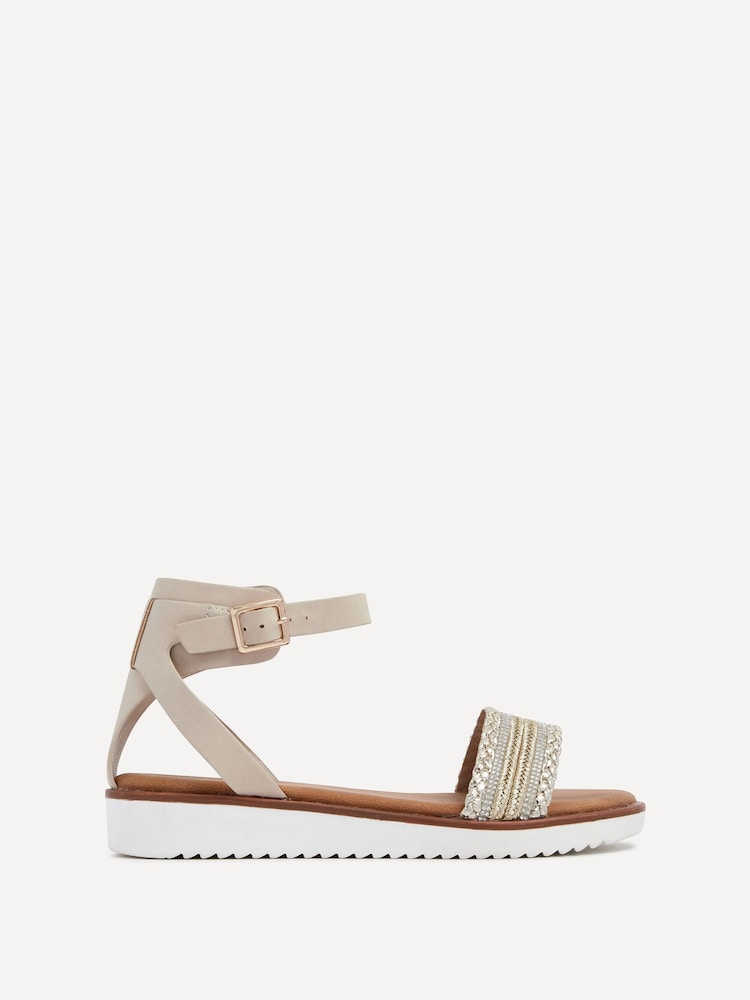 Linzi Nude Jaycee Flat Sandals With Embellished Front Strap - Image 2 of 5
