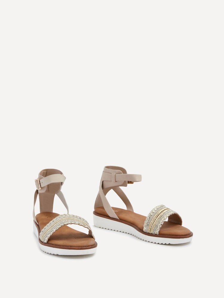 Linzi Nude Jaycee Flat Sandals With Embellished Front Strap - Image 3 of 5