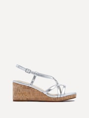 Linzi Silver Safiya Strappy Wedges Sandals With Wrap Around Ankle Strap - Image 2 of 5