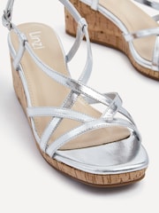 Linzi Silver Safiya Strappy Wedges Sandals With Wrap Around Ankle Strap - Image 4 of 5