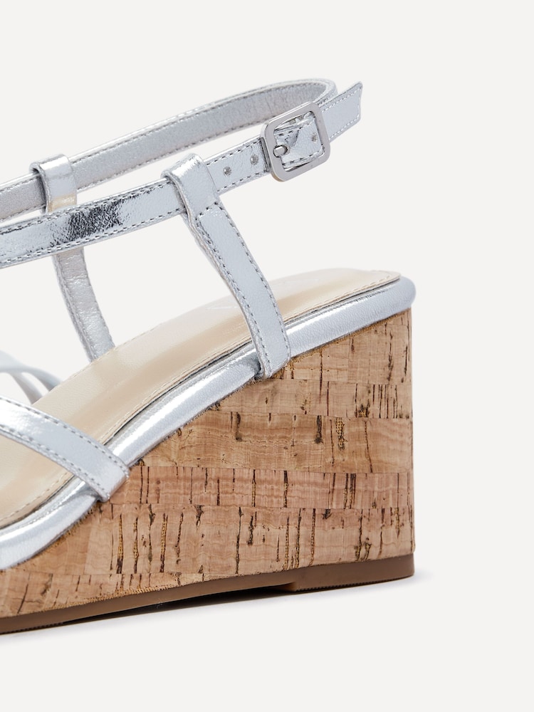 Linzi Silver Safiya Strappy Wedges Sandals With Wrap Around Ankle Strap - Image 5 of 5