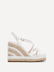 Linzi White Marbella Cross-Over Front Strap With Rope Embellished Wedges - Image 2 of 5