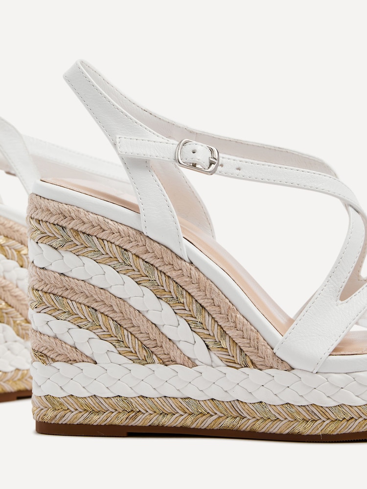 Linzi White Marbella Cross-Over Front Strap With Rope Embellished Wedges - Image 5 of 5
