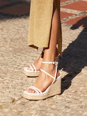 Linzi White Malibu Double Strap Rope Detail Wedges - Image 1 of 5