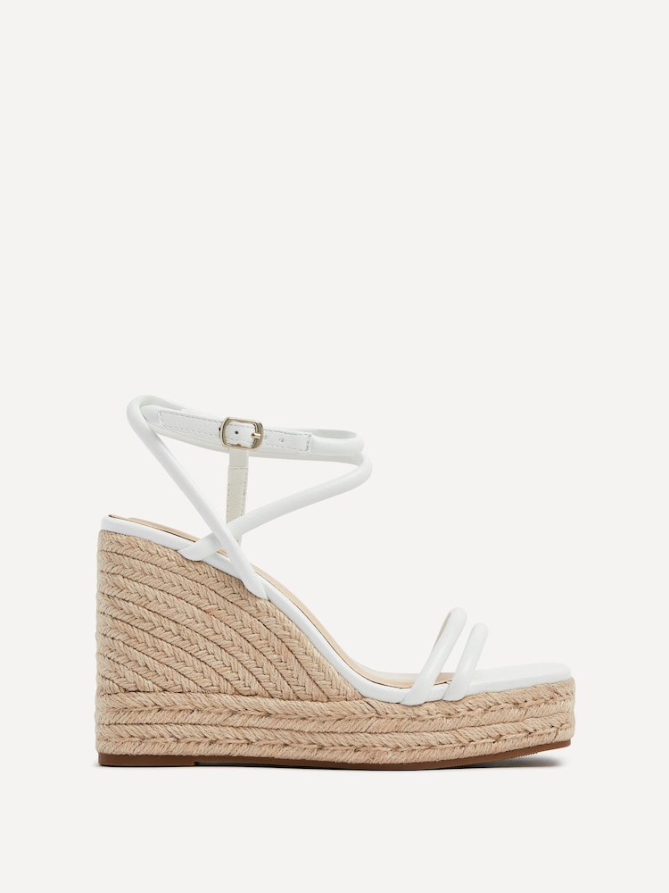 Linzi White Malibu Double Strap Rope Detail Wedges - Image 2 of 5