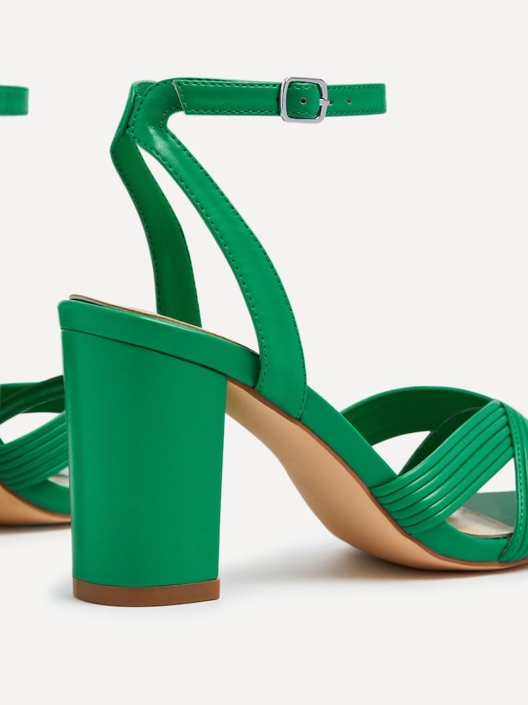 Linzi Green City Block Heeled Sandals With Ribbed Front Strap - Image 1 of 2
