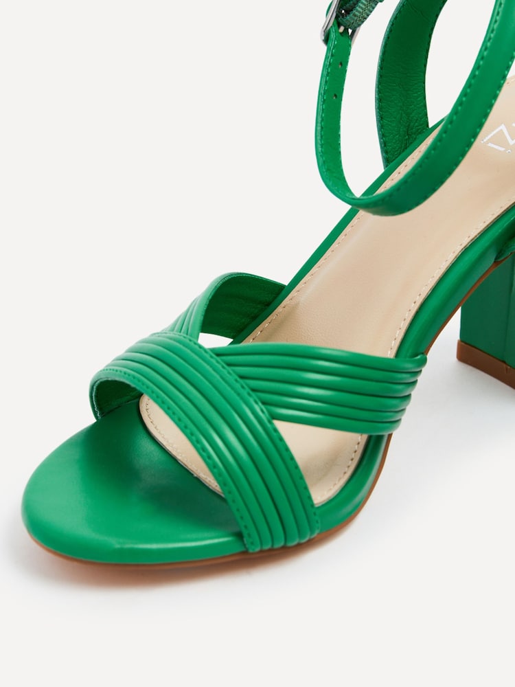 Linzi Green City Block Heeled Sandals With Ribbed Front Strap - Image 2 of 2