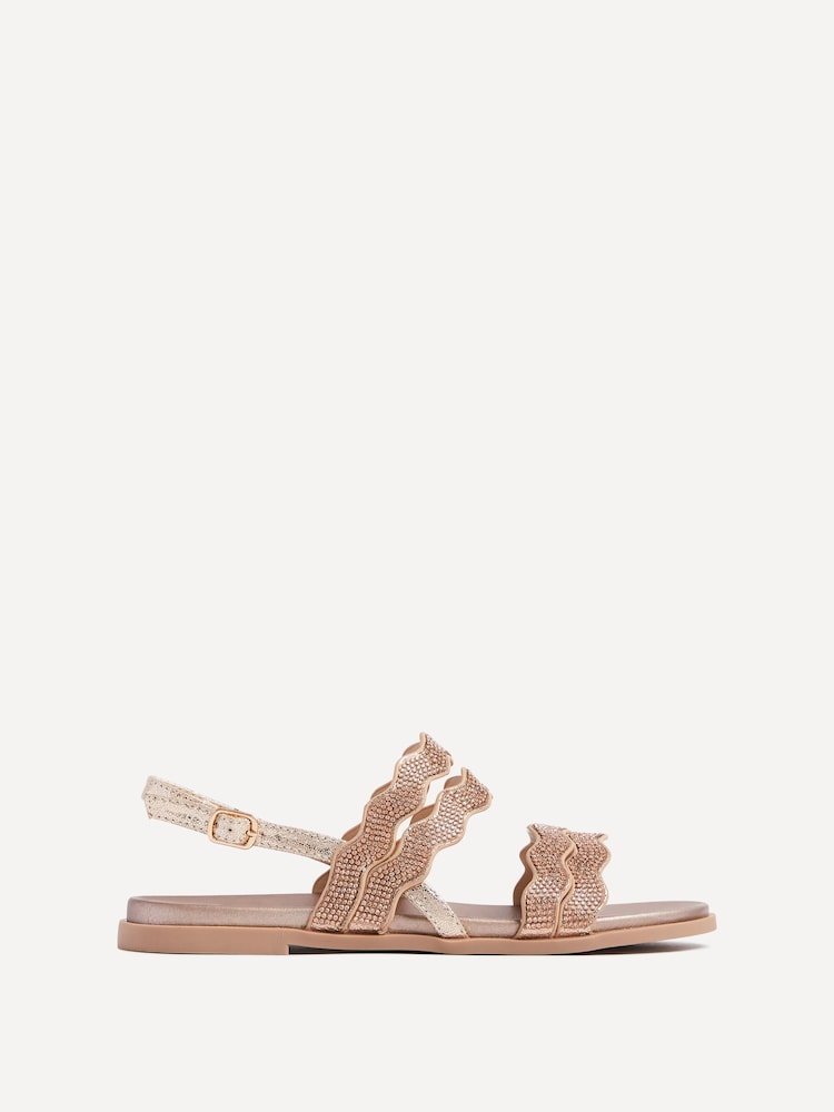 Linzi Natural Pixi Diamante Embelished Flat Sandals - Image 2 of 5