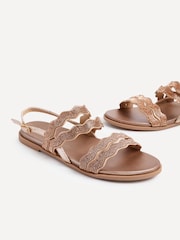 Linzi Natural Pixi Diamante Embelished Flat Sandals - Image 4 of 5