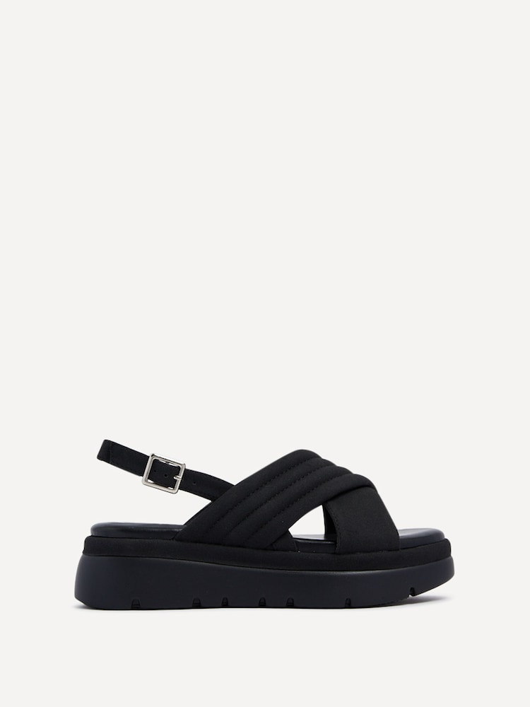 Linzi Black Shae Crossover Padded Sling-Back Flat-Form Sandals - Image 2 of 5