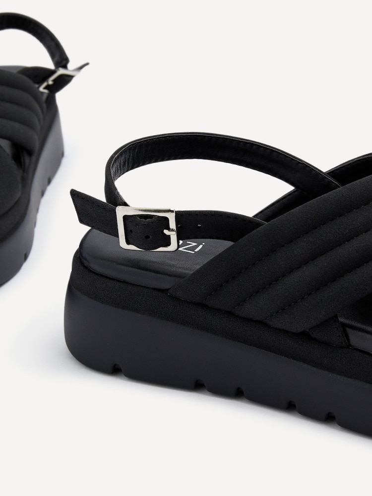 Linzi Black Shae Crossover Padded Sling-Back Flat-Form Sandals - Image 5 of 5