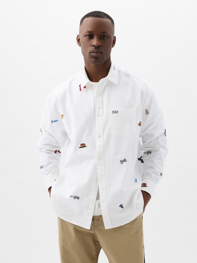 Gap White Dapper Dan Embroidered Oxford Shirt - Image 1 of 4