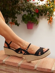 Linzi Black Vision Crossover Rope Detail Wedges - Image 2 of 4