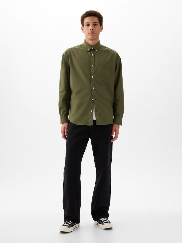 Gap Green Long Sleeve Oversized Oxford Shirt - Image 1 of 6