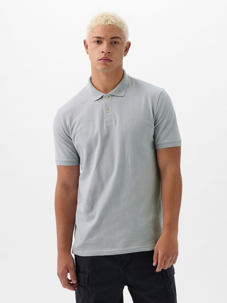 Gap Grey Logo Pique Cotton Short Sleeve Polo Shirt - Image 1 of 4