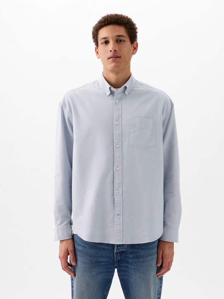 Gap Blue Long Sleeve Oversized Oxford Shirt - Image 1 of 3
