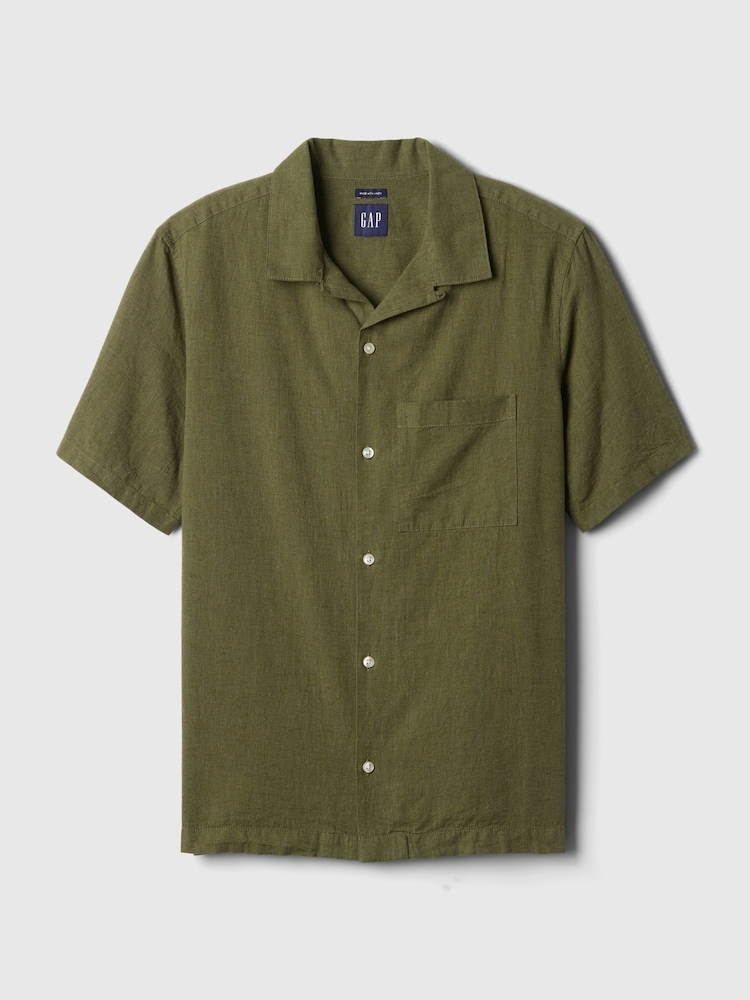 Gap Green Linen Cotton Short Sleeve Shirt - Image 5 of 5 Gap Green Linen Cotton Short Sleeve Shirt - Image 5 of 5