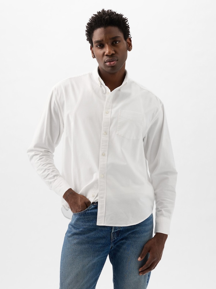 Gap White Long Sleeve Oversized Oxford Shirt - Image 1 of 6