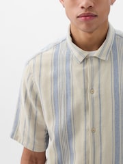 Gap Cream Short Sleeve Linen Cotton Shirt - Image 3 of 4