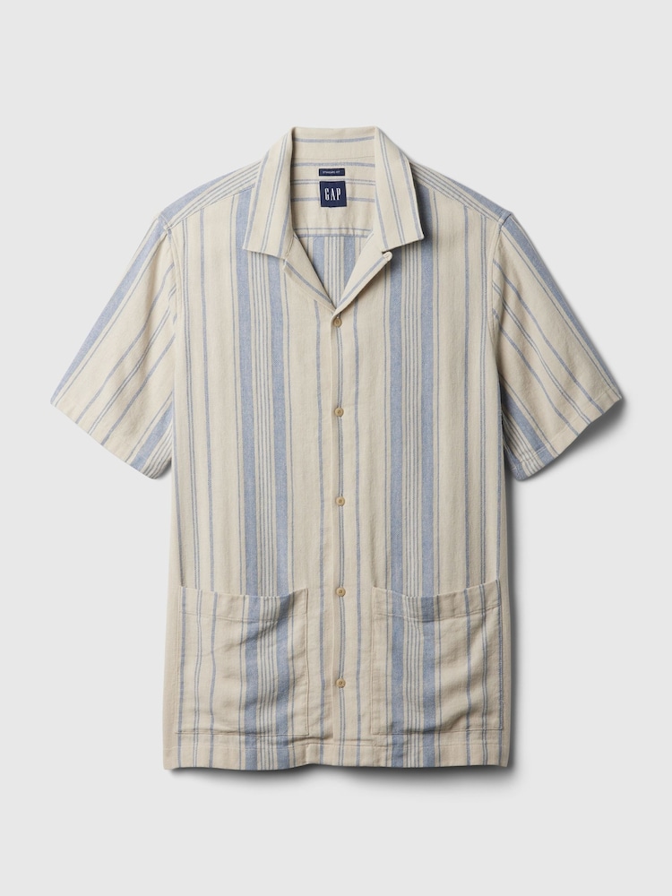 Gap Cream Short Sleeve Linen Cotton Shirt - Image 4 of 4