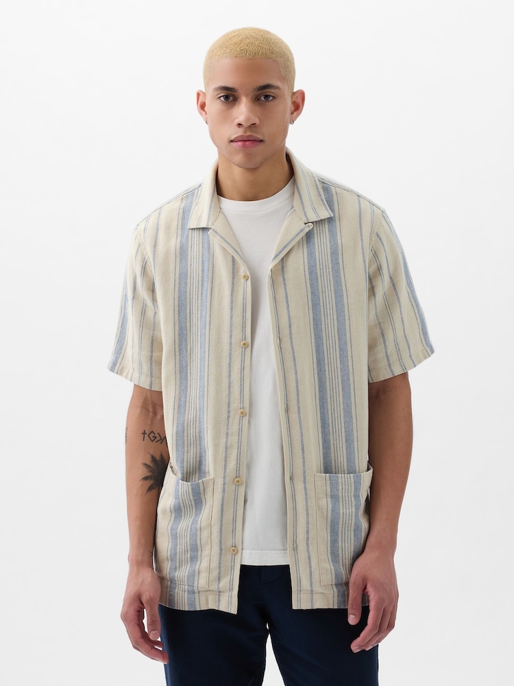 Gap Cream Short Sleeve Linen Cotton Shirt - Image 6 of 6 Gap Cream Short Sleeve Linen Cotton Shirt - Image 6 of 6