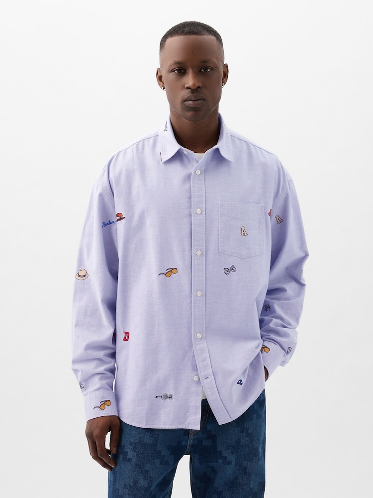 Gap Blue Dapper Dan Embroidered Oxford Shirt - Image 1 of 5