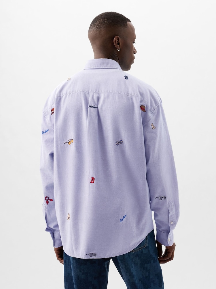 Gap Blue Dapper Dan Embroidered Oxford Shirt - Image 2 of 5