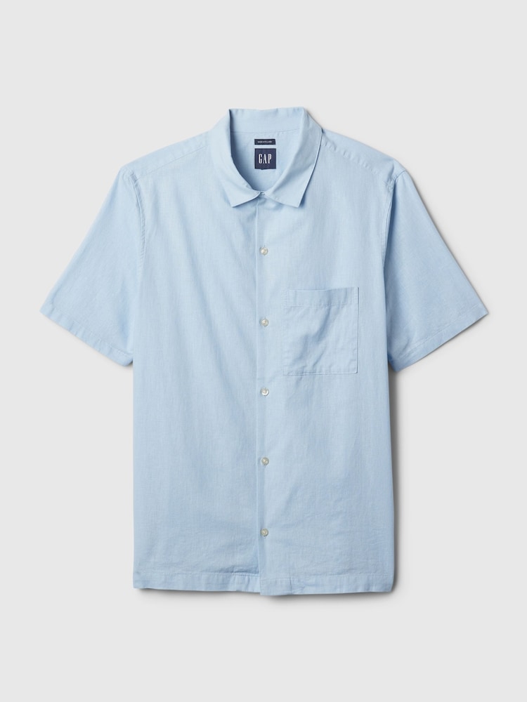 Gap Blue Linen Cotton Short Sleeve Shirt - Image 4 of 4