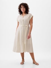 Gap White Linen-Blend Tie Waist Midi Shirt Dress - Image 1 of 5