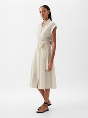 Gap White Linen-Blend Tie Waist Midi Shirt Dress - Image 4 of 5