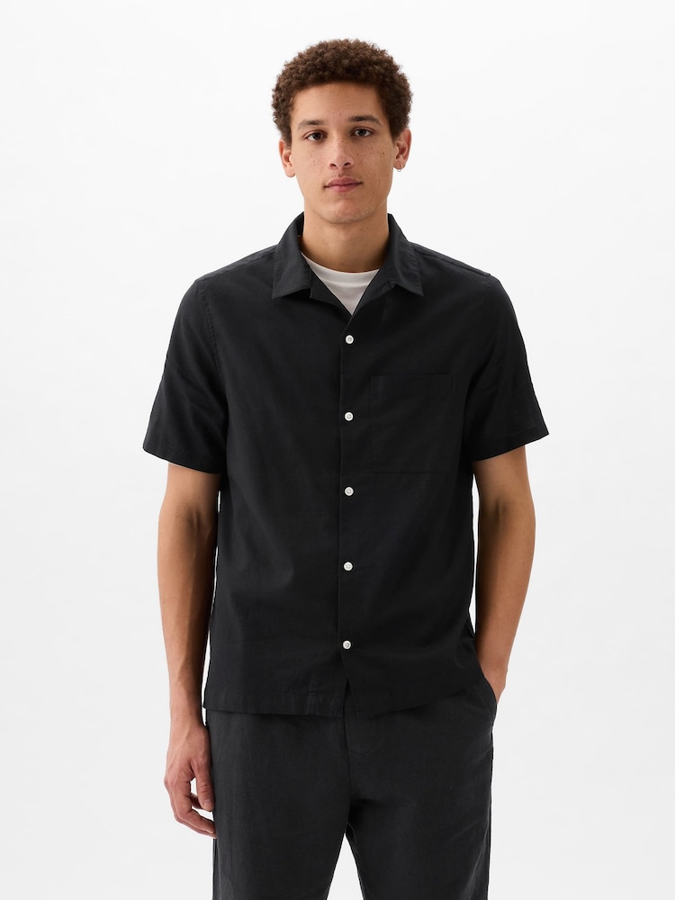 Gap Black Short Sleeve Linen Cotton Shirt - Image 1 of 5