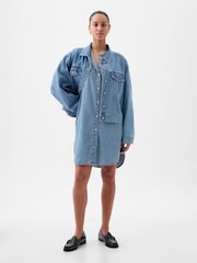 Gap Denim-Minikleid mit Puffärmeln und Bindeband in der Taille - Bild 3 von 5