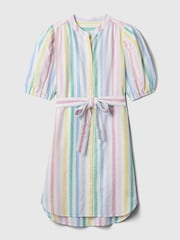 Gap White Rainbow Linen Blend Short Puff Sleeve Mini Shirt Dress - Image 5 of 5
