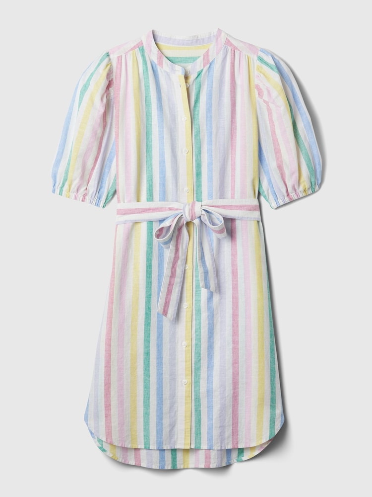 Gap White Rainbow Linen Blend Short Puff Sleeve Mini Shirt Dress - Image 5 of 5 Gap White Rainbow Linen Blend Short Puff Sleeve Mini Shirt Dress - Image 5 of 5