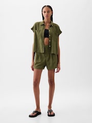 Gap Khaki Green 4" Linen Cotton Everyday Shorts - Image 4 of 6
