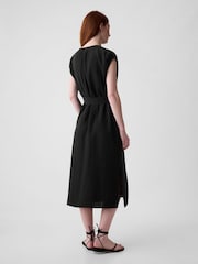 Gap Black Crinkle Cotton Belted Midi Shirt Dress - Image 2 of 3