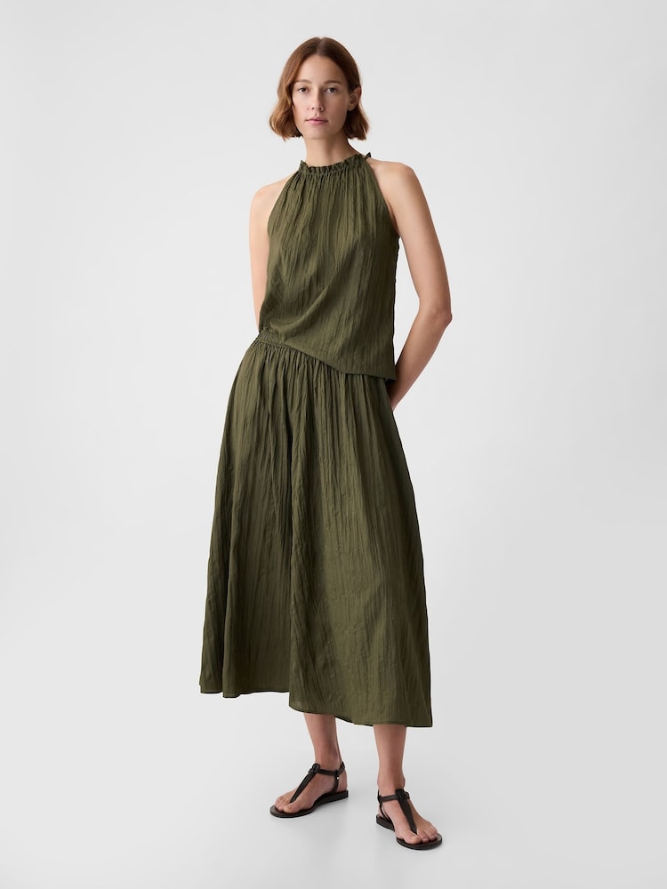 Gap Green Crinkle Pull On Midi Skirt - Image 1 of 4