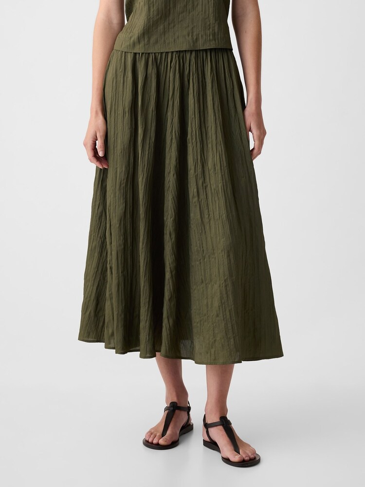 Gap Green Crinkle Pull On Midi Skirt - Image 2 of 4