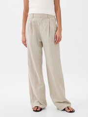 Gap Cream Stripe High Waisted Linen Cotton Trousers - Image 2 of 6