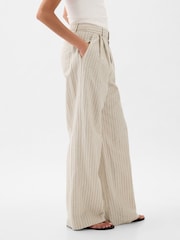Gap Cream Stripe High Waisted Linen Cotton Trousers - Image 4 of 6