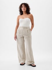 Gap Cream Stripe High Waisted Linen Cotton Trousers - Image 6 of 6