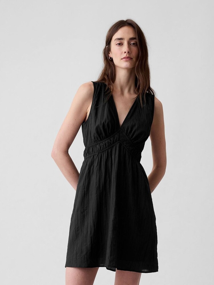 Gap Black Crinkle Mini Dress - Image 1 of 5