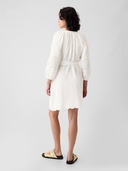 Gap White Crinkle Cotton Embroidered Elbow Sleeve Mini Dress - Image 2 of 4